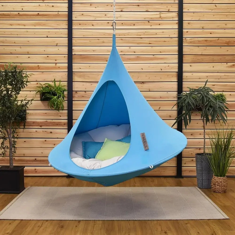 Cozy Polyester Swing Chair - Indoor/Outdoor Hammock with 440 lb Capacity, 18ft Rope & Carabiner (Turquoise)