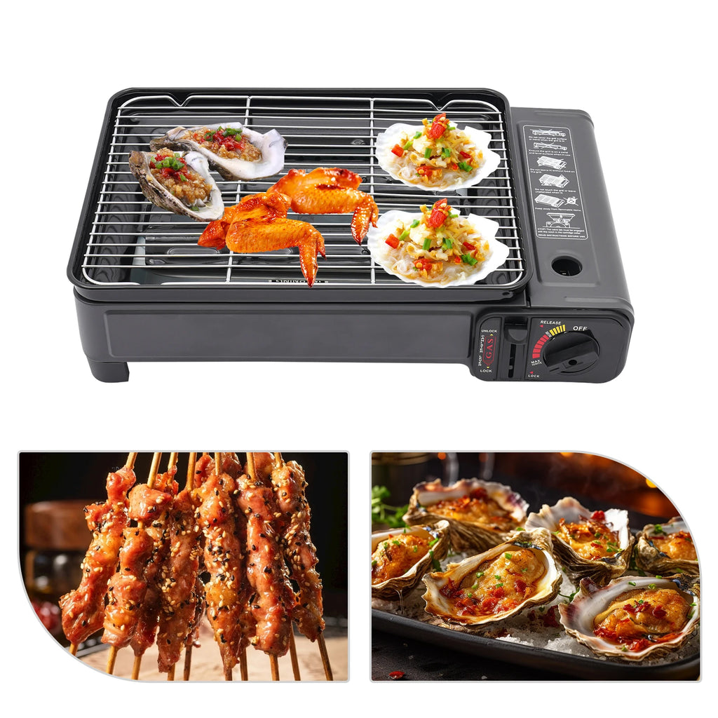 Portable Dual Fuel Gas Grill Stove Piezo Ignition Overpressure Protection 3.2kg Outdoor Camping BBQ Grill with Full Accessories