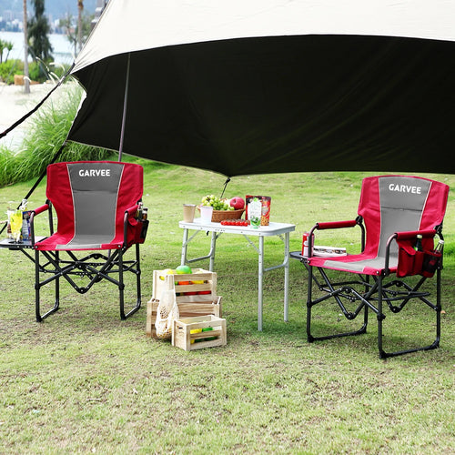 1 Pack / 2 Pack Oversized Heavy Duty Folding Directors Chair for Adults, 400 Lbs Capacity Portable Camping Chair with Side Table, Cup Holder & Side Pocket,