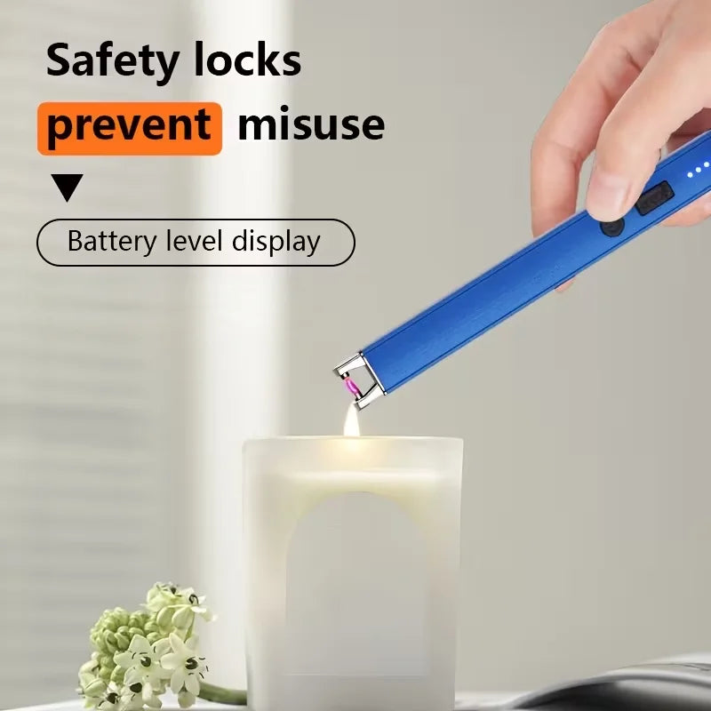 1Pc Rechargeable Candle Lighter, Dual Arc Pulse Igniter Wind Resistant, Visual Power Display, Kitchen Aroma Candle Daily Use, Random Color