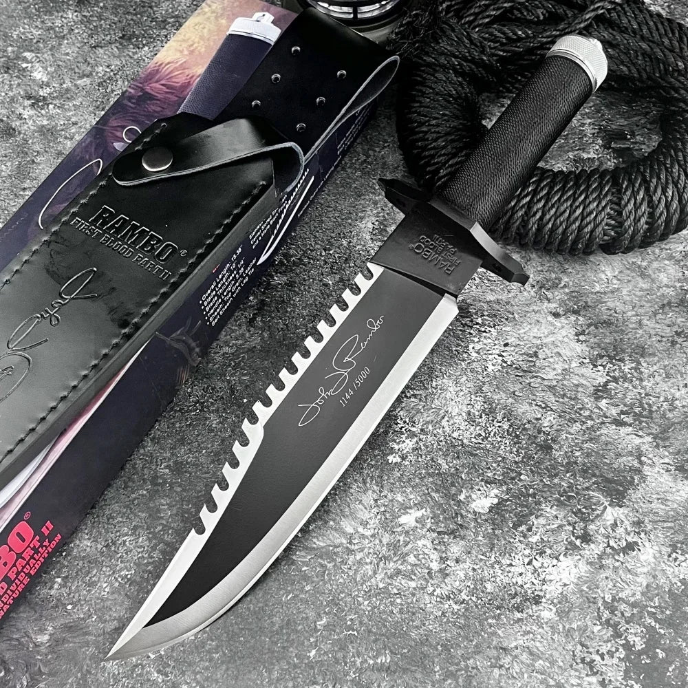 RAMBO Fixed Blade Knife 9Cr18Mov Blade Outdoor Hunting Survival Defense Tactical Combat Cutting Durable Camping Knife