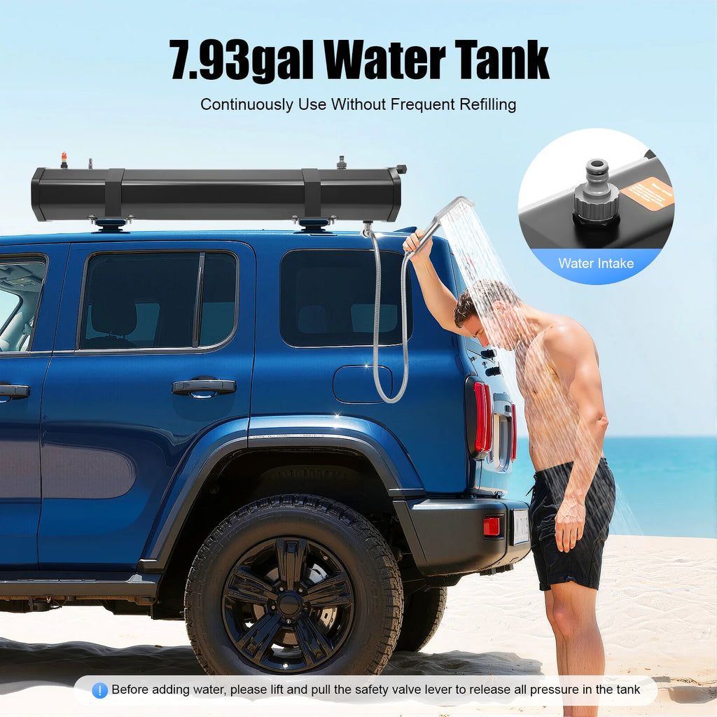 30L/18L Car Camping Shower Portable Water Tank for Camping, Roof Rack Mount Road Shower, Outdoor Activities Water Supply