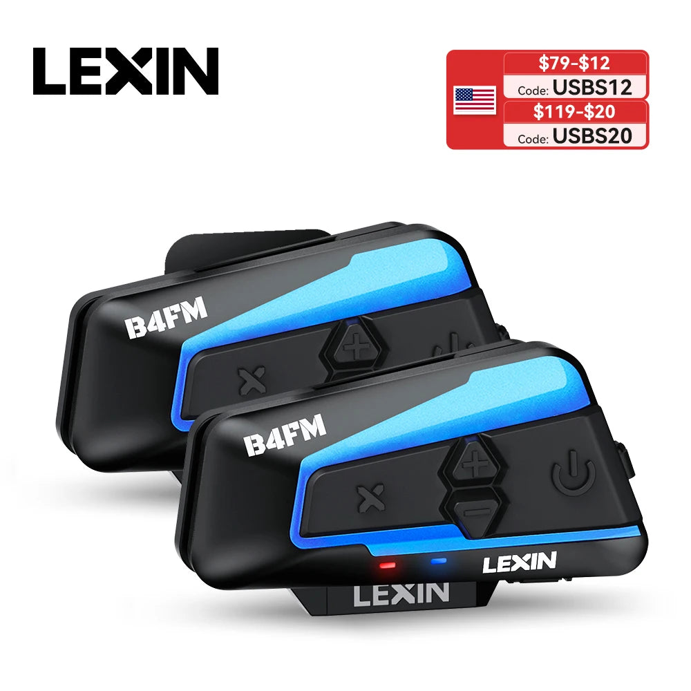 Lexin B4FM-X Bluetooth Motorcycle Intercom Helmet Headsets,BT 5.0 Wireless Communication Interphone Music Sharing 10 Riders