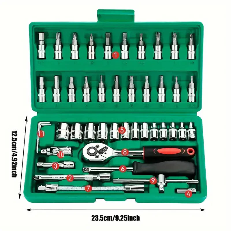 46/53Pcs Socket Wrench Set Auto Repair Mechanics Tools Household Garage Hand Drive Socket Tool Kit