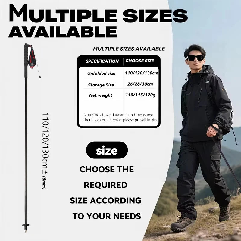 Local+ 2PCs Carbon Fiber Foldable 5-Sections Ultra-Light 110g Trekking Poles Walking Cane, 110/120/130cm Fixed Length Hiking Sticks Lightweight Portable Gear Caron Fiber Black Tech - Macgyverzoutpost