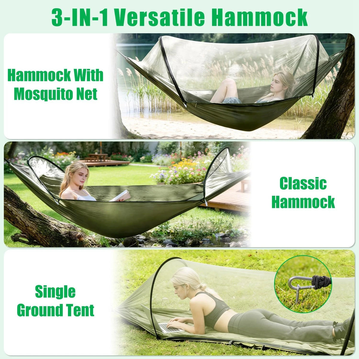 Fully Automatic Quick-Open Mosquito Net Hammock, Outdoor Single-Double Nylon Cloth Camping Support Rod