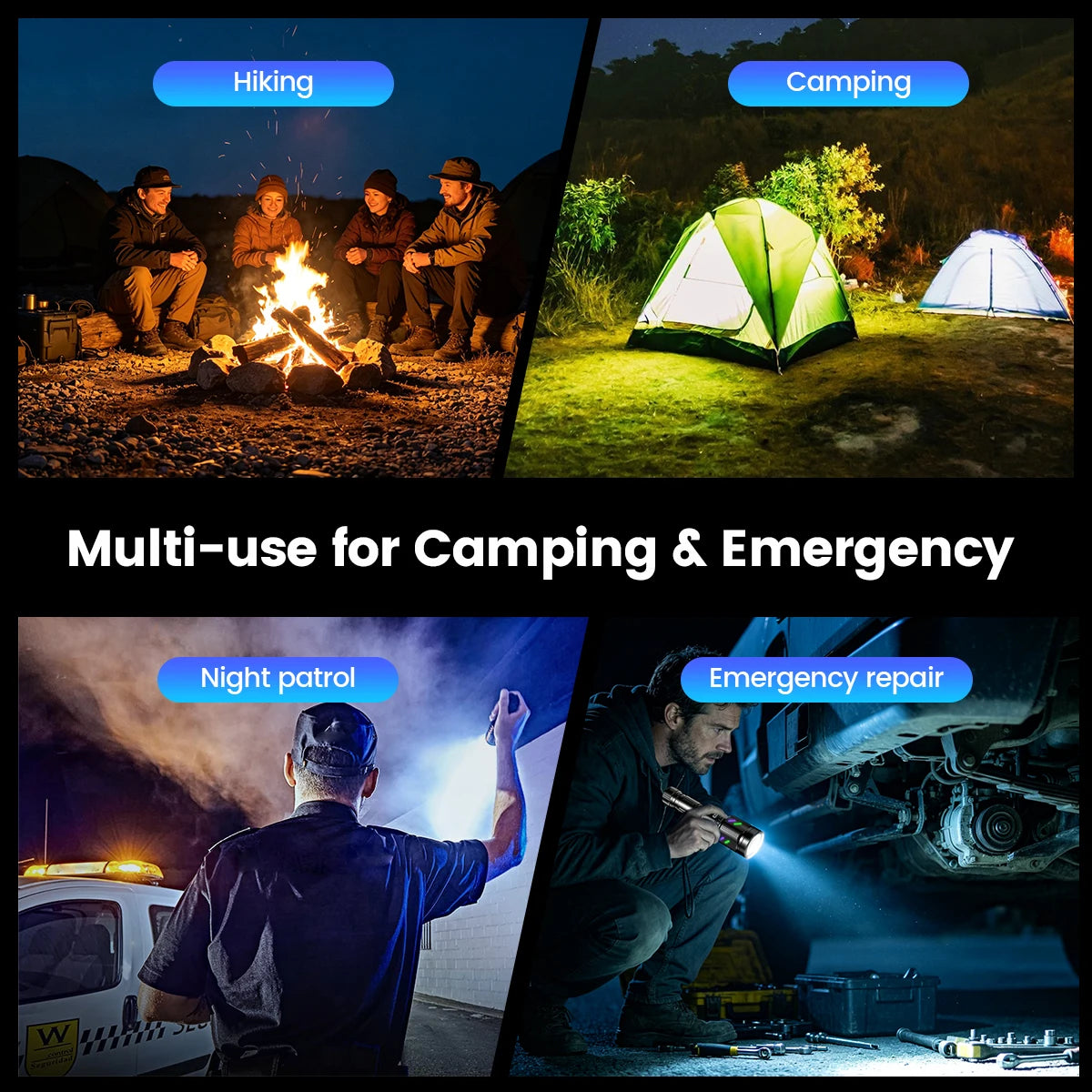 Rechargeable IPX6 Waterproof Flashlight, Zoom White LED Torch CE UKCA FCC Certified for Hunting Outdoor, US Warehouse - Macgyverzoutpost