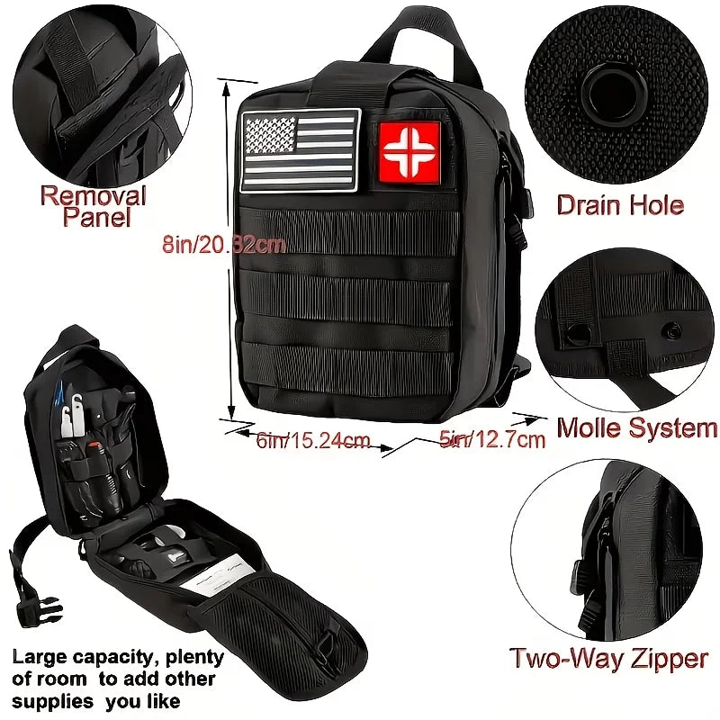 142-Piece Emergency Survival Kit with MOLLE Pocket Essential Gear for Camping Hunting Gardening Outdoor Adventure Creative Gift