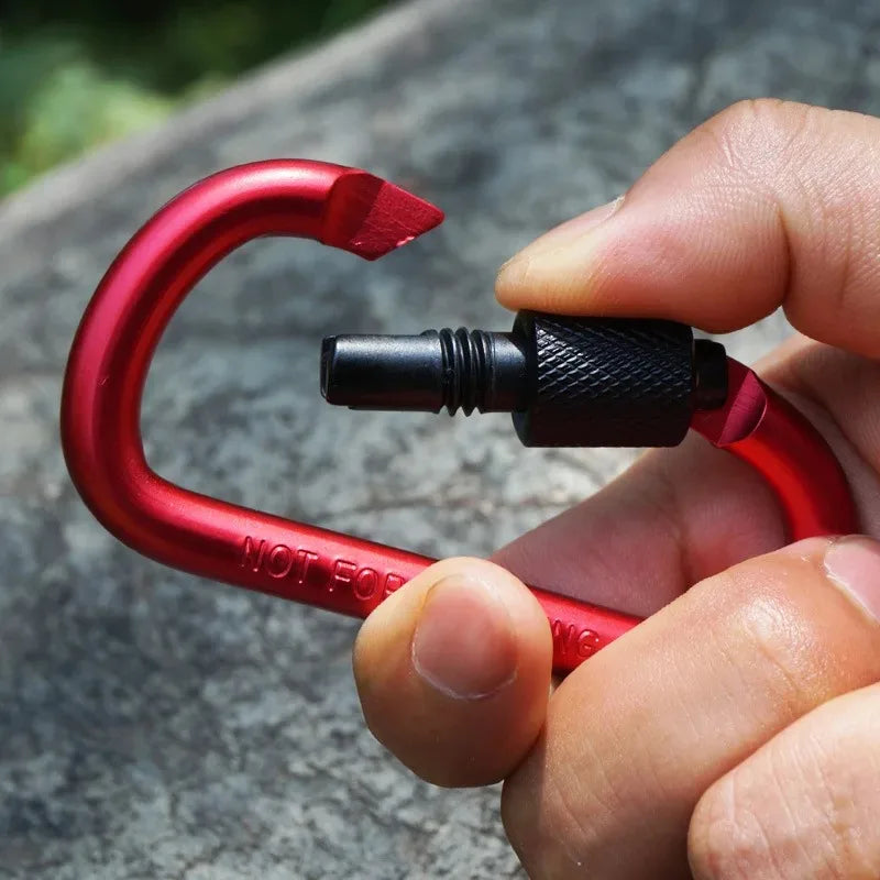 2pcs Outdoor Aluminum Alloy Carabiner Hanging 6th Key Chain Backpack Buckle D-type Wind Rope Buckle with Lock Camping Gear - Macgyverzoutpost