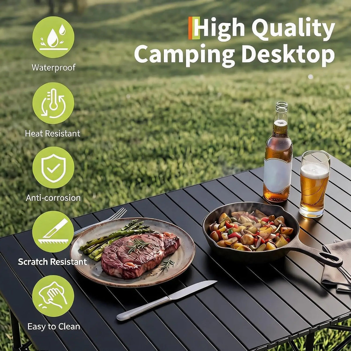 Tacleekii Portable Folding Camping Table, Portable Aluminum Adjustable Collapsible Roll-Up Camping Table Height Outdoor Table, Lightweight, Waterproof