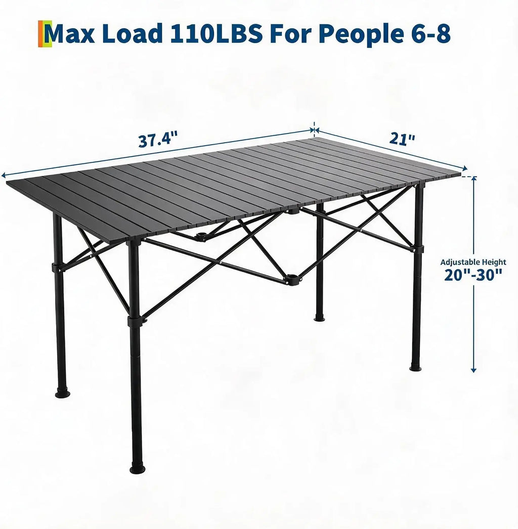 Tacleekii Portable Folding Camping Table, Portable Aluminum Adjustable Collapsible Roll-Up Camping Table Height Outdoor Table, Lightweight, Waterproof