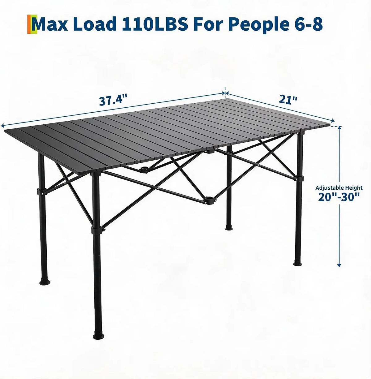 Tacleekii Portable Folding Camping Table, Portable Aluminum Adjustable Collapsible Roll-Up Camping Table Height Outdoor Table, Lightweight, Waterproof