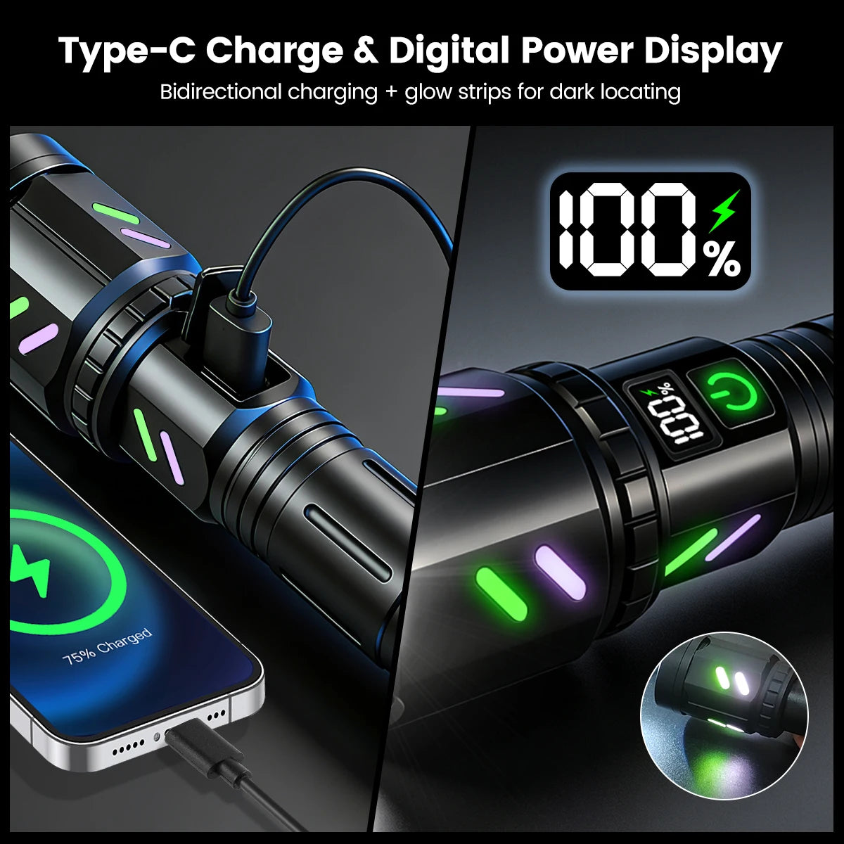 Rechargeable IPX6 Waterproof Flashlight, Zoom White LED Torch CE UKCA FCC Certified for Hunting Outdoor, US Warehouse - Macgyverzoutpost