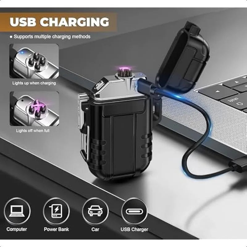 Usb Electric Lighter Rechargeable Butane Gas Refill Waterproof Windproof Lighter For Candle Camping Survival Tactical Gear Men