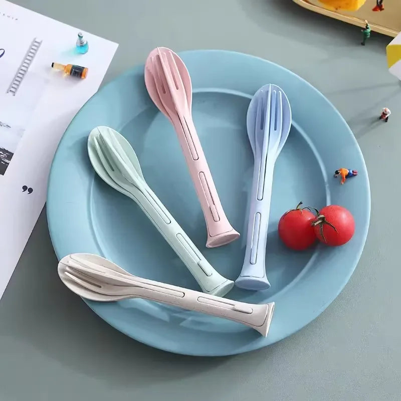 Detachable 3-in-1 Wheat Straw Tableware Reusable Spoon Fork Knife Portable Cutlery Set For Camping Picnic Travel Outdoor - Macgyverzoutpost