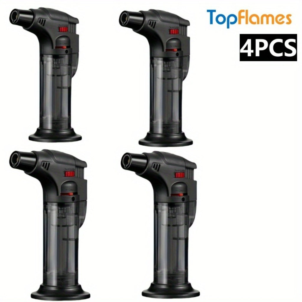 4PCS Butane Torch Lighter Portable Windproof Jet Flame Lighter for Outdoor Camping Barbecue Fireplace Candles Cooking