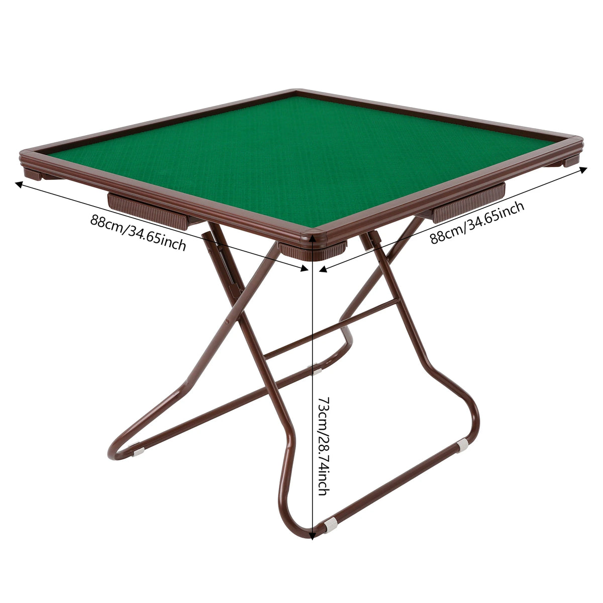 Foldable Square Mahjong Table Wood Board Velvet Desktop Q195 Plastic Steel Frame 150KG Load Noise Reduction Anti-slip Table Leg Rounded Safe Corners Built-in 4 Cup Holders & 4 Hidden Storage Drawers Raised Anti-slip Edge Port