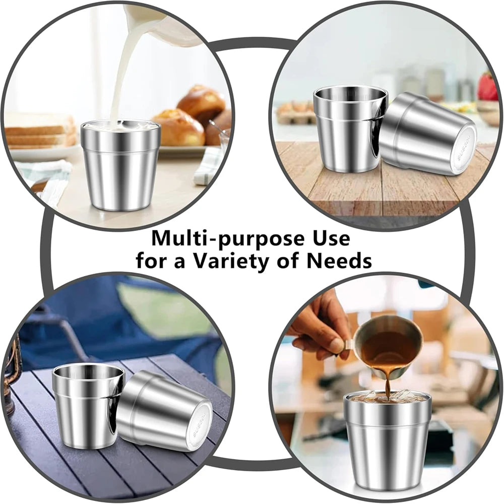 4 Pack Stainless Steel Cups 6 oz Double Wall Metal Glasses Reusable Water Cup Camping Mugs for Home Outdoor Mug