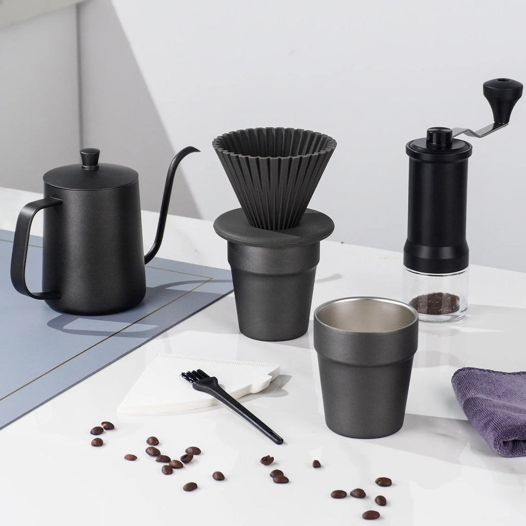 9-piece Set Of Portable Stainless Steel Hand Brewed Coffee Maker For Travel Camping  And Outdoor Activities