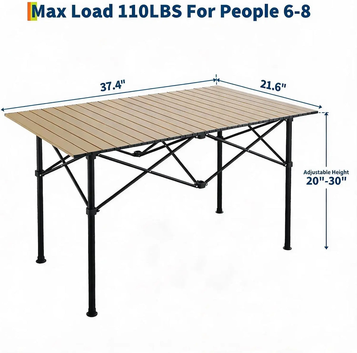 Tacleekii Portable Folding Camping Table, Portable Aluminum Adjustable Collapsible Roll-Up Camping Table Height Outdoor Table, Lightweight, Waterproof