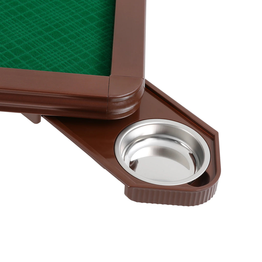 Foldable Square Mahjong Table Wood Board Velvet Desktop Q195 Plastic Steel Frame 150KG Load Noise Reduction Anti-slip Table Leg Rounded Safe Corners Built-in 4 Cup Holders & 4 Hidden Storage Drawers Raised Anti-slip Edge Port