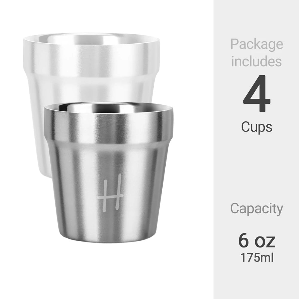 4 Pack Stainless Steel Cups 6 oz Double Wall Metal Glasses Reusable Water Cup Camping Mugs for Home Outdoor Mug