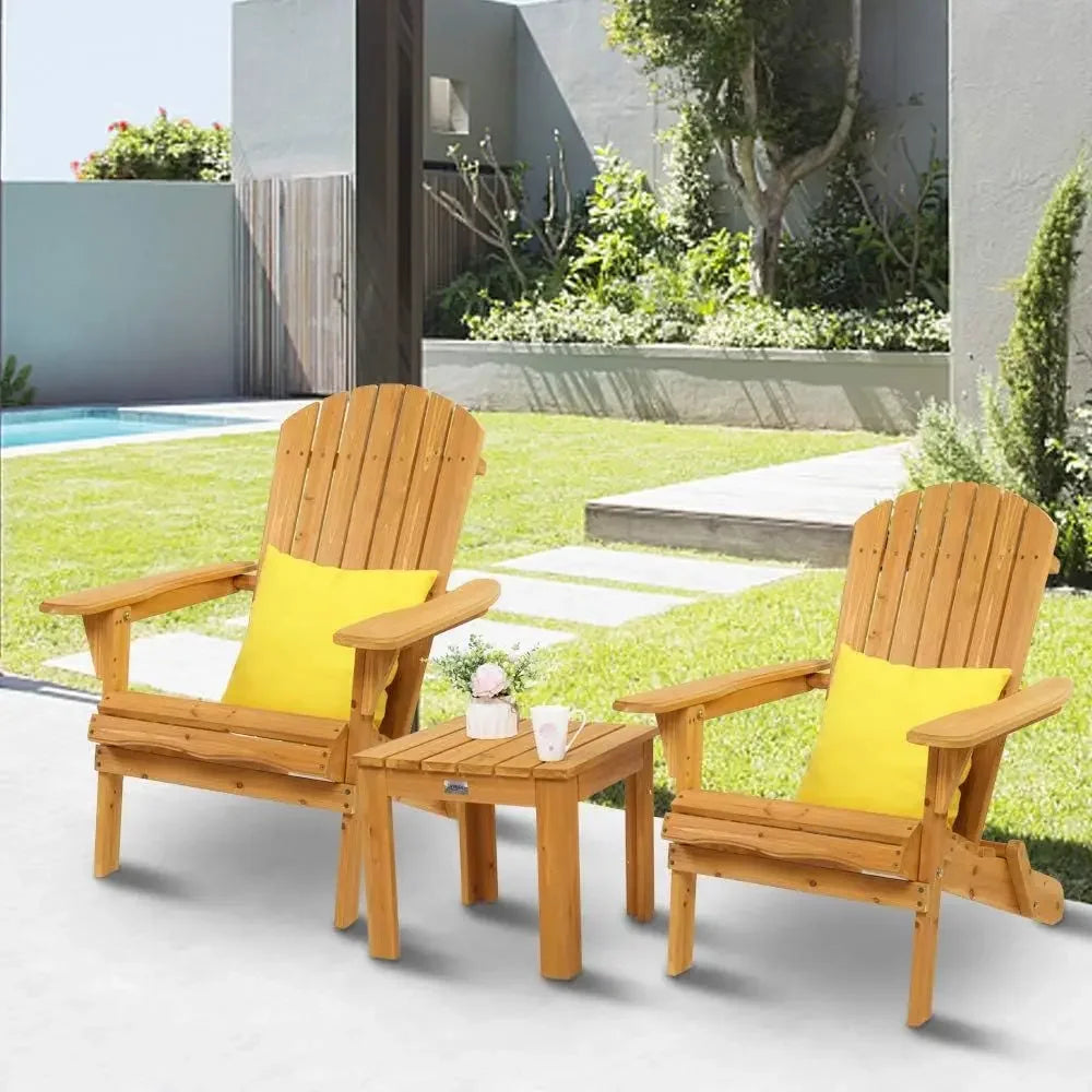 Adirondack Chair Set of 2 with Table, Outdoor Patio Lounge Chairs, Durable Wood, Suitable for Lawn, Beach, or Balcony