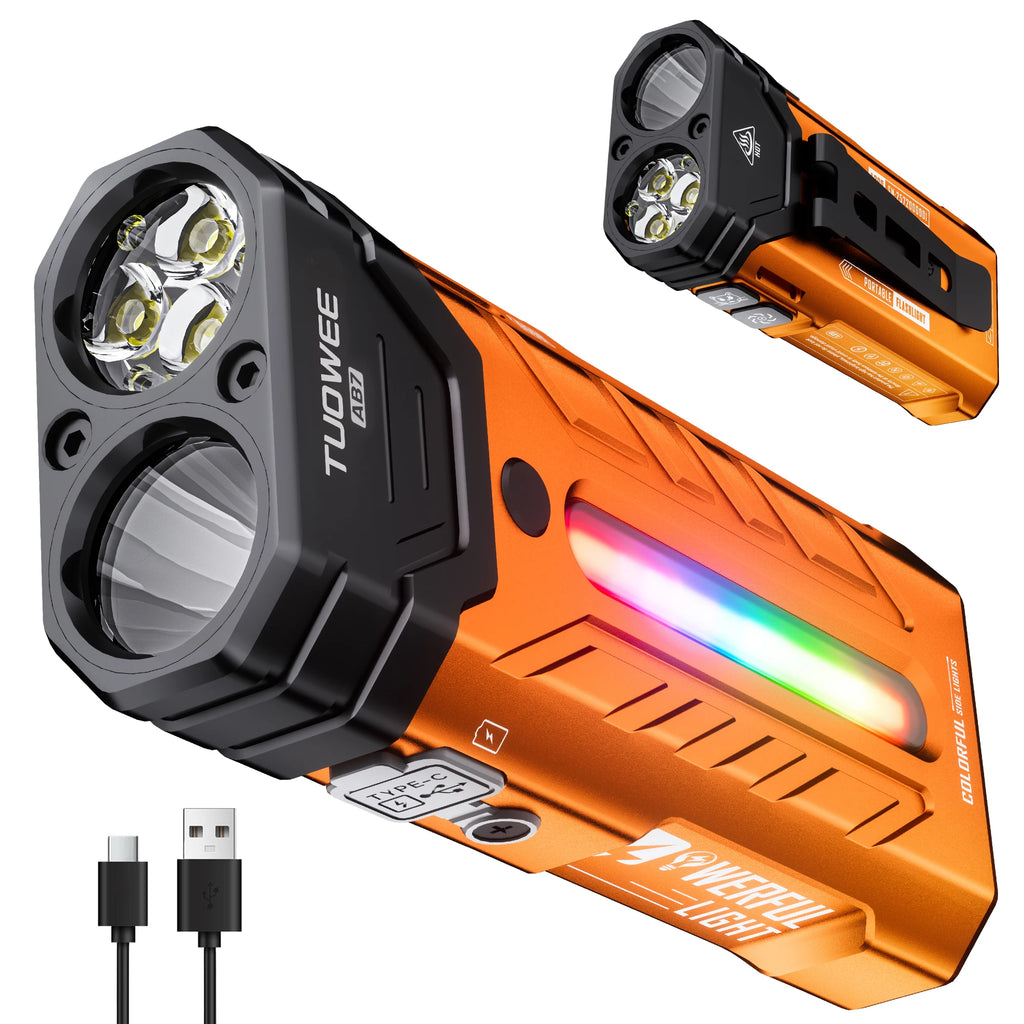 5000LM Rechargeable Magnetic LED Flashlight, 55 Modes, RGB Ambient Light, Spotlight & Floodlight, for Camping Hiking Emergency Use - Macgyverzoutpost