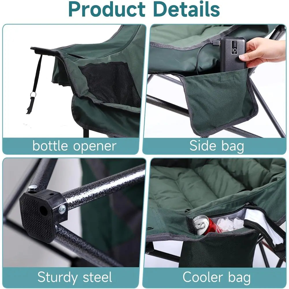 Insulated Warm Chair for Camping with Cooler & Side Pocket, Heavy Duty, Portable Power Supply