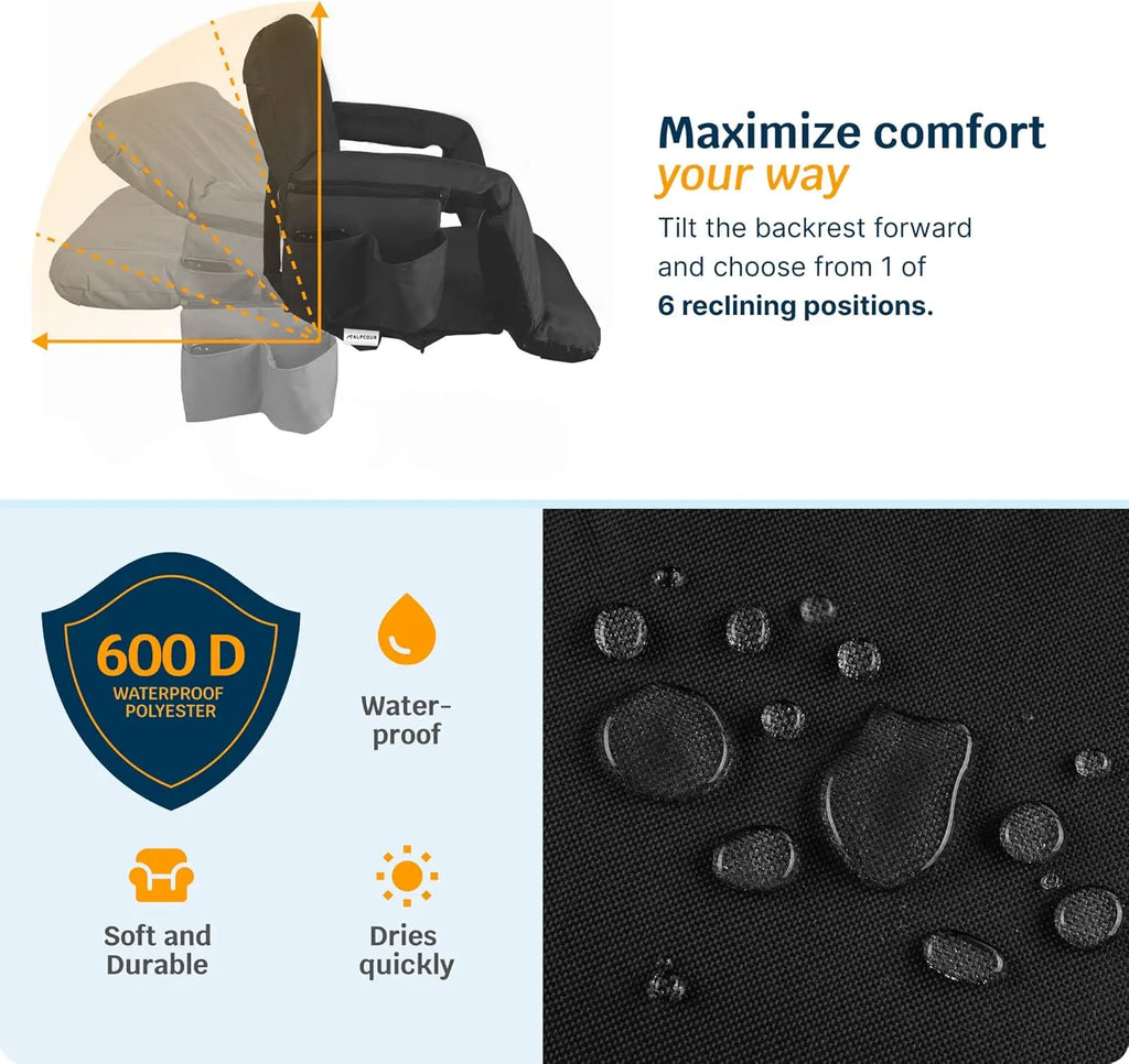 Alpcour Wide Heated Reclining Stadium Seat - Waterproof, Thick Padding