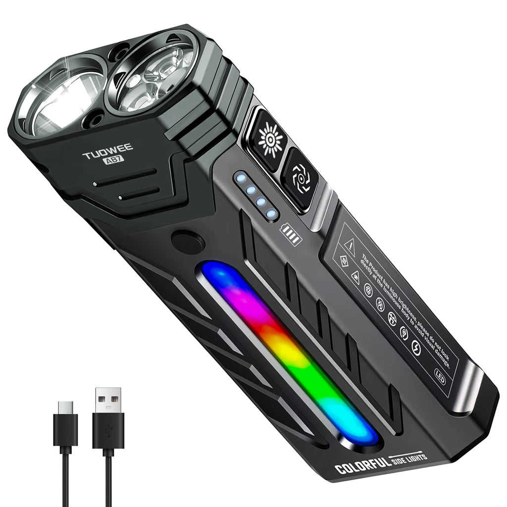 5000LM Rechargeable Magnetic LED Flashlight, 55 Modes, RGB Ambient Light, Spotlight & Floodlight, for Camping Hiking Emergency Use - Macgyverzoutpost