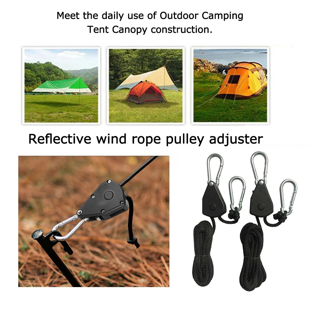 1-16pcs 2m Camping Tent Rope Tensioners Lanyard Hanging Awning Tensioners Ratchet Hanger Pulley Lifting Pulley Hook