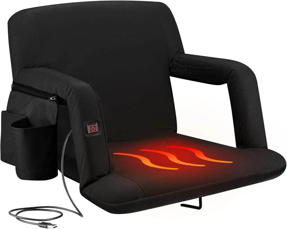 Alpcour Wide Heated Reclining Stadium Seat - Waterproof, Thick Padding