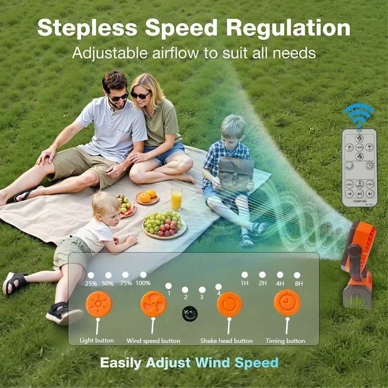 20000mAh Camping Fan with LED Lantern, Rechargeable Battery Operated Oscillating Fan with Remote & Hook, Portable Tent Fan 4 Speeds for Outdoor Camp RV Jobsite Power Outage