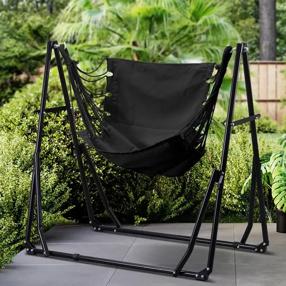 Portable Outdoor Hammock with Stand, 2-in-1 Swing Chair, Carry Bag Included, Ideal for Camping, Patio, Garden, Black