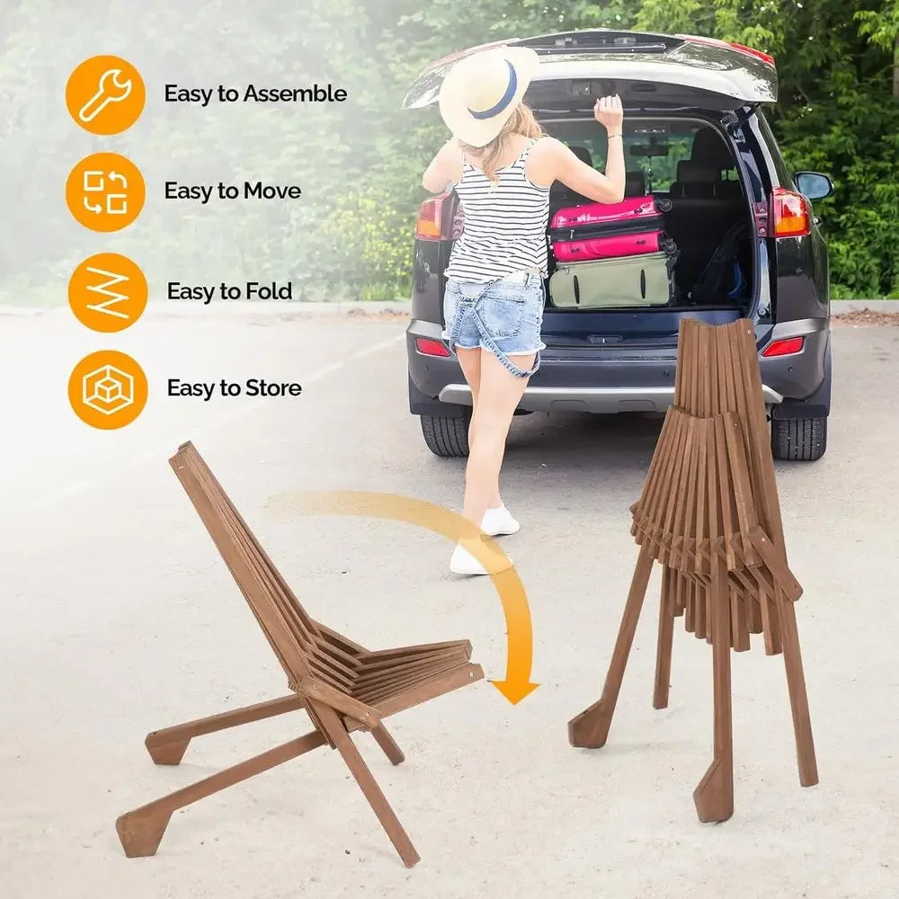 Weather-Resistant Acacia Wood Outdoor Chairs Set of 4, Comfortable Adirondack Chairs for Patio, Deck, or Camping, Supports Up to 350 lbs.