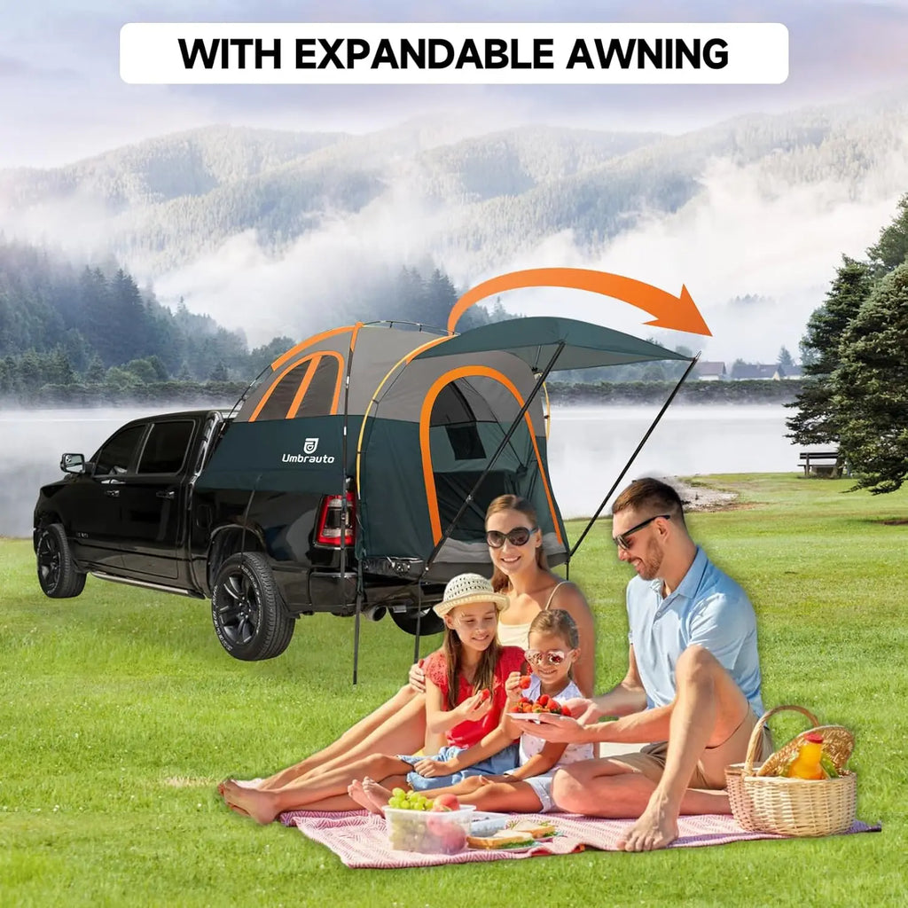 Umbrauto Truck Bed Tent with Awning: 6.4-6.7FT PU3000mm Waterproof Tailgate Pickup Truck Easy Set-up for 2 Person, Fits Full Size Short Bed, Chevy, Dodge, Ford, GMC, Macgyverzoutpost