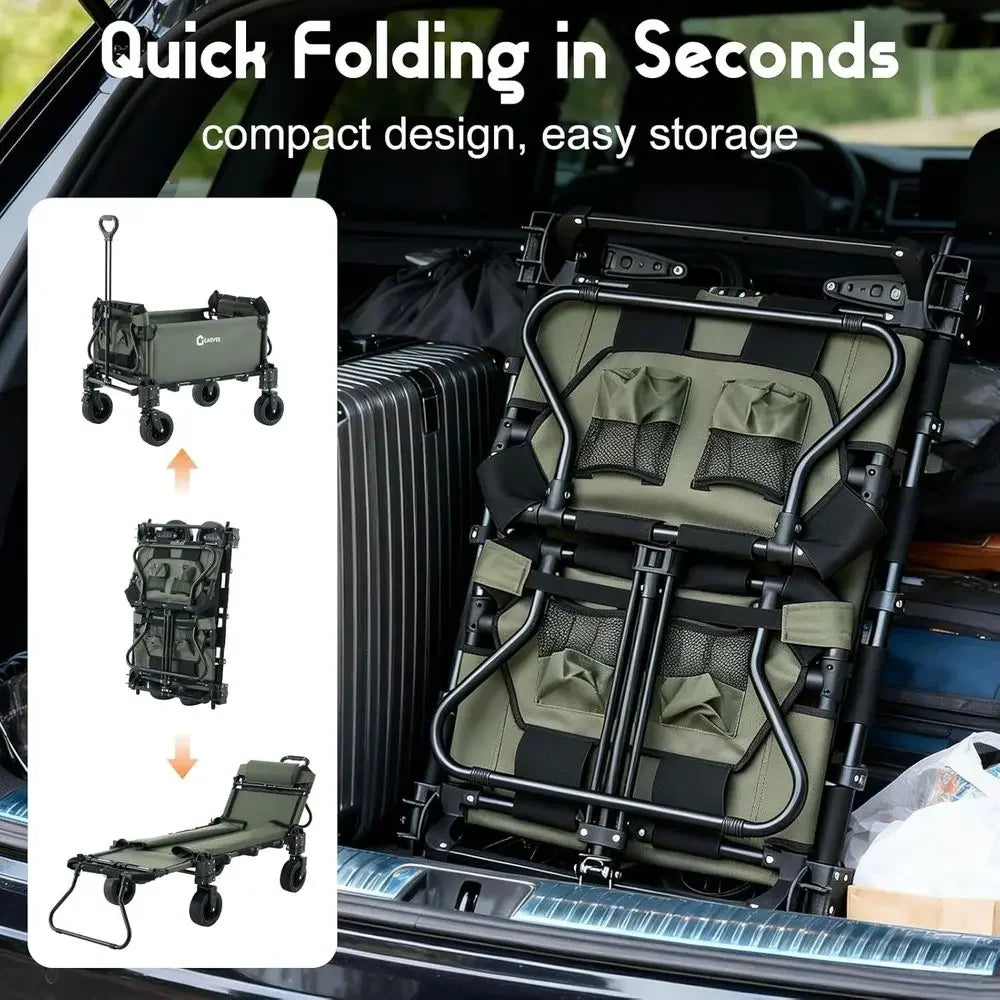 Versatile Dual-Function Garden Cart with Lounge Chair, Large Capacity, 360° Swivel All-Terrain Wheels