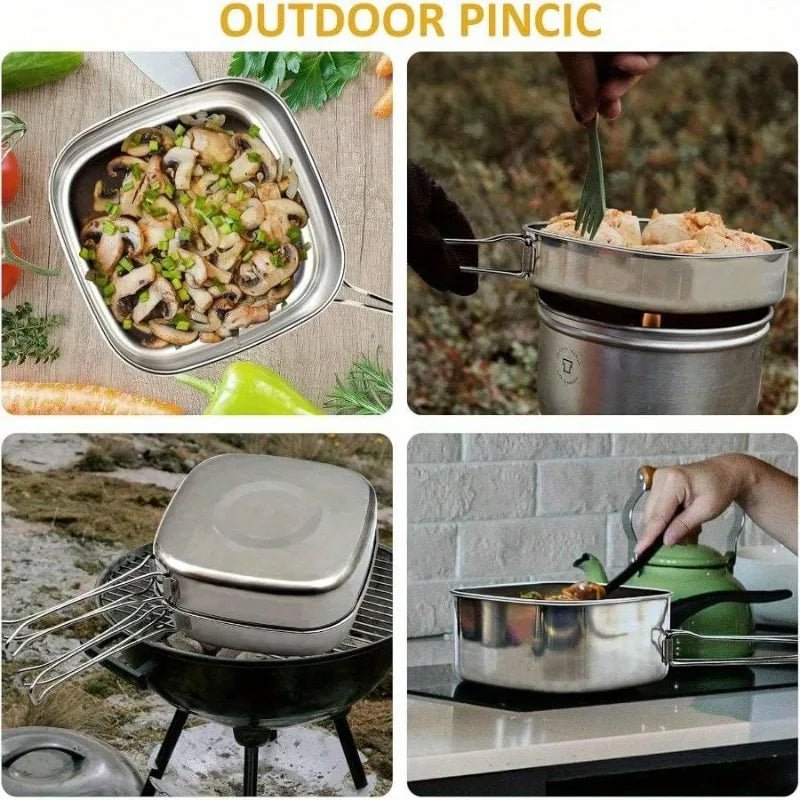 6Pcs Backpacking Camping Cookware Mini Picnic Camping Cooking Mess Kit, Stainless Steel Pots Pan Plates Set for Hiking, Backpacking, Bushcraft and Picnic, Camping, Included Carry Bag