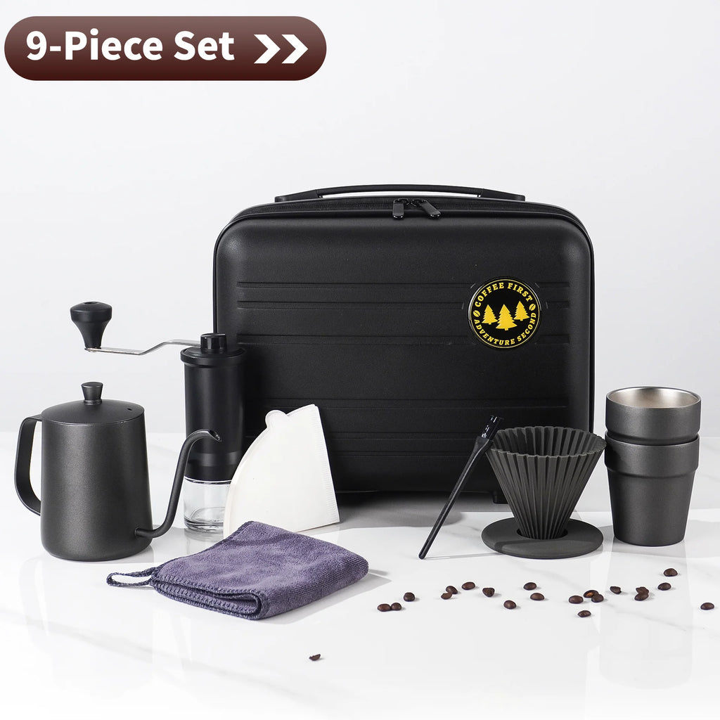 9-piece Set Of Portable Stainless Steel Hand Brewed Coffee Maker For Travel Camping  And Outdoor Activities