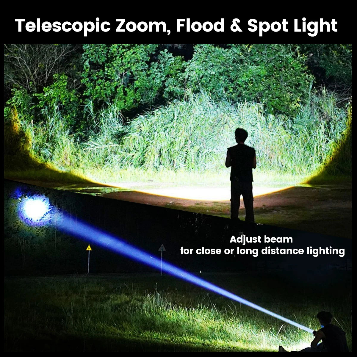 Rechargeable IPX6 Waterproof Flashlight, Zoom White LED Torch CE UKCA FCC Certified for Hunting Outdoor, US Warehouse - Macgyverzoutpost