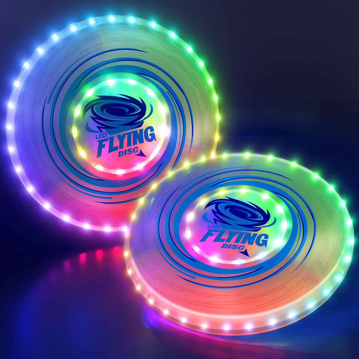2 Pack Rechargeable Glow-in-the-Dark Flying Discs with 45 LEDs 14 Lighting Modes Easter Basket Stuffers Camping Toys for Kids Teens Adults Birthday Halloween Christmas Gift