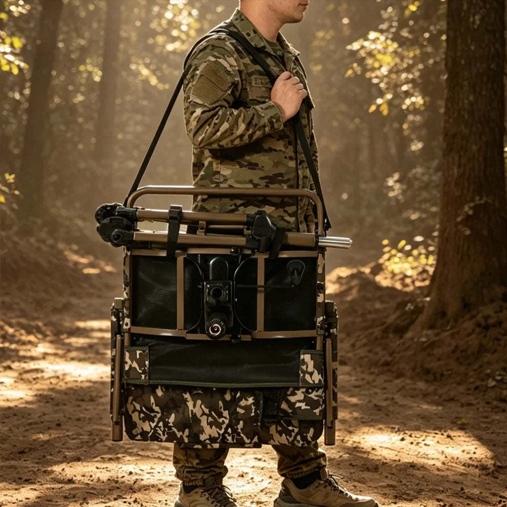360° Swivel Hunting Chair, Silent Folding Portable Blind Seat | 4 adjustable legs & seat height, folding design, anti-sink feet, armrests, supports 330lbs, stable.
