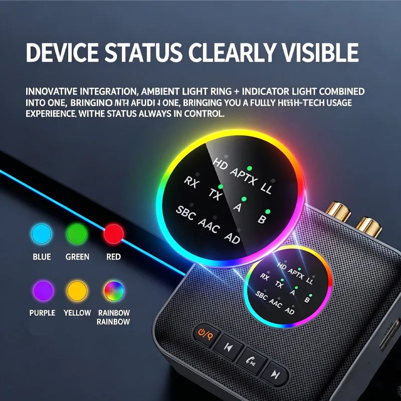 Bluetooth 6.0 Transmitter Receiver FM Modulator Transmitter 3.5MM AUX RCA Stereo Music LED Display Wireless Adapter With Mic
