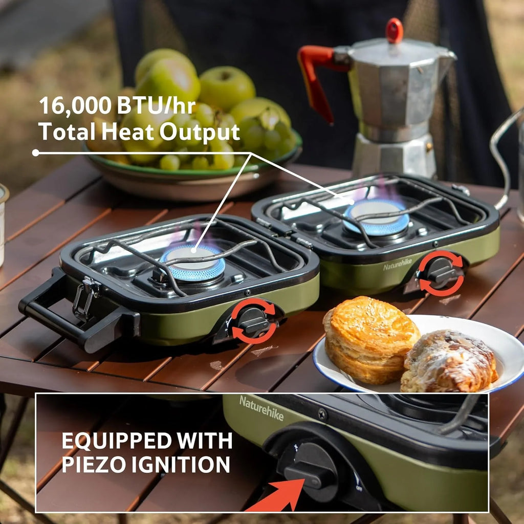 Naturehike 2 Burner Folding Camping Stove Portable Propane Gas Stove with Carry Bag 16000 BTU Stove Outdoor Picnic Equipment - Macgyverzoutpost