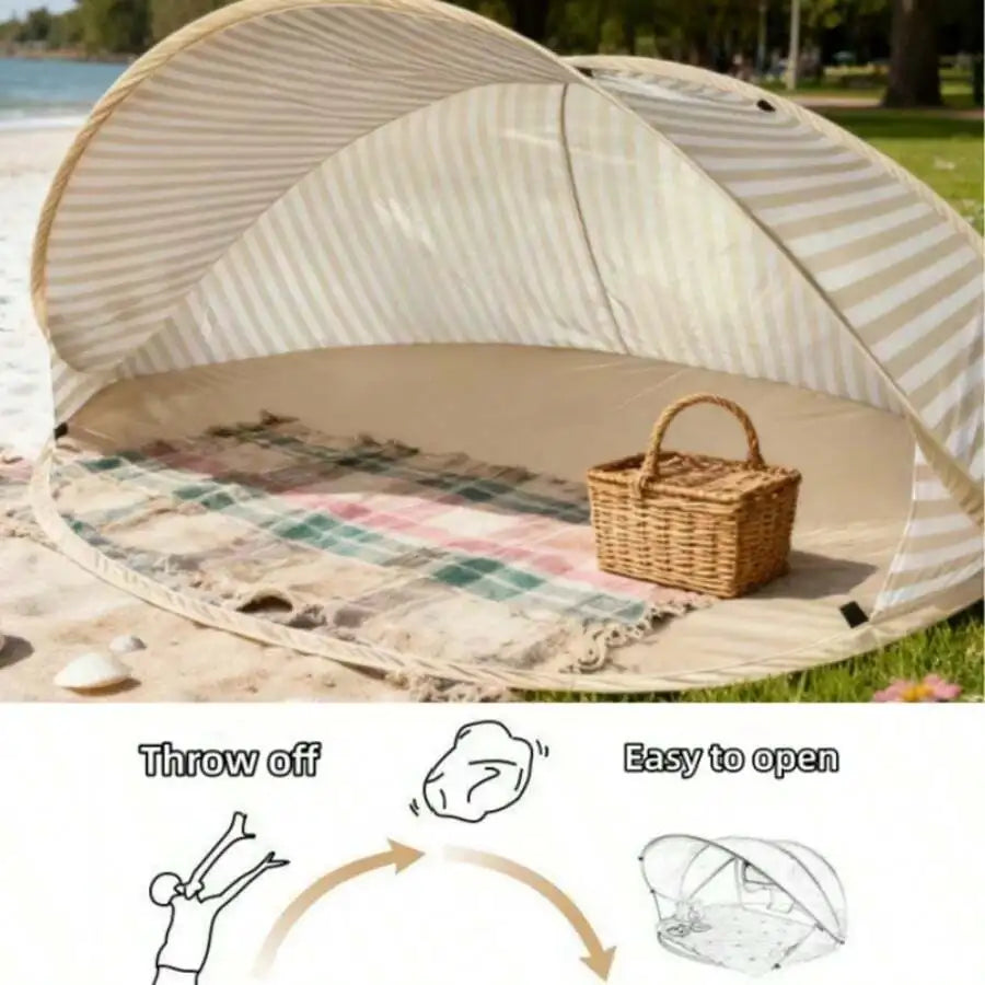 2-Person Pop-Up Beach Tent - Instant Setup Sun Shelter With No Assembly, Portable Outdoor Canopy For Camping Picnic Park |     Lightweight Family Leisure Shade For Beaches & Outdoor Fun
