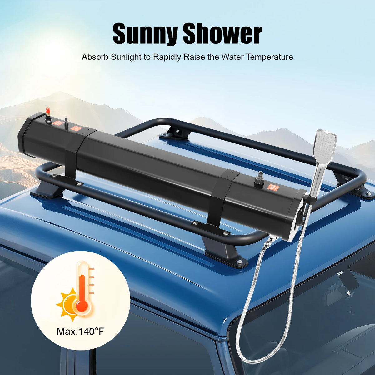 30L/18L Car Camping Shower Portable Water Tank for Camping, Roof Rack Mount Road Shower, Outdoor Activities Water Supply