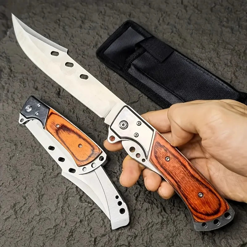 Outdoor Folding Knife, Tri-fold Knife with Nylon Sheath, Suitable for Outdoor Camping, Wilderness Exploration