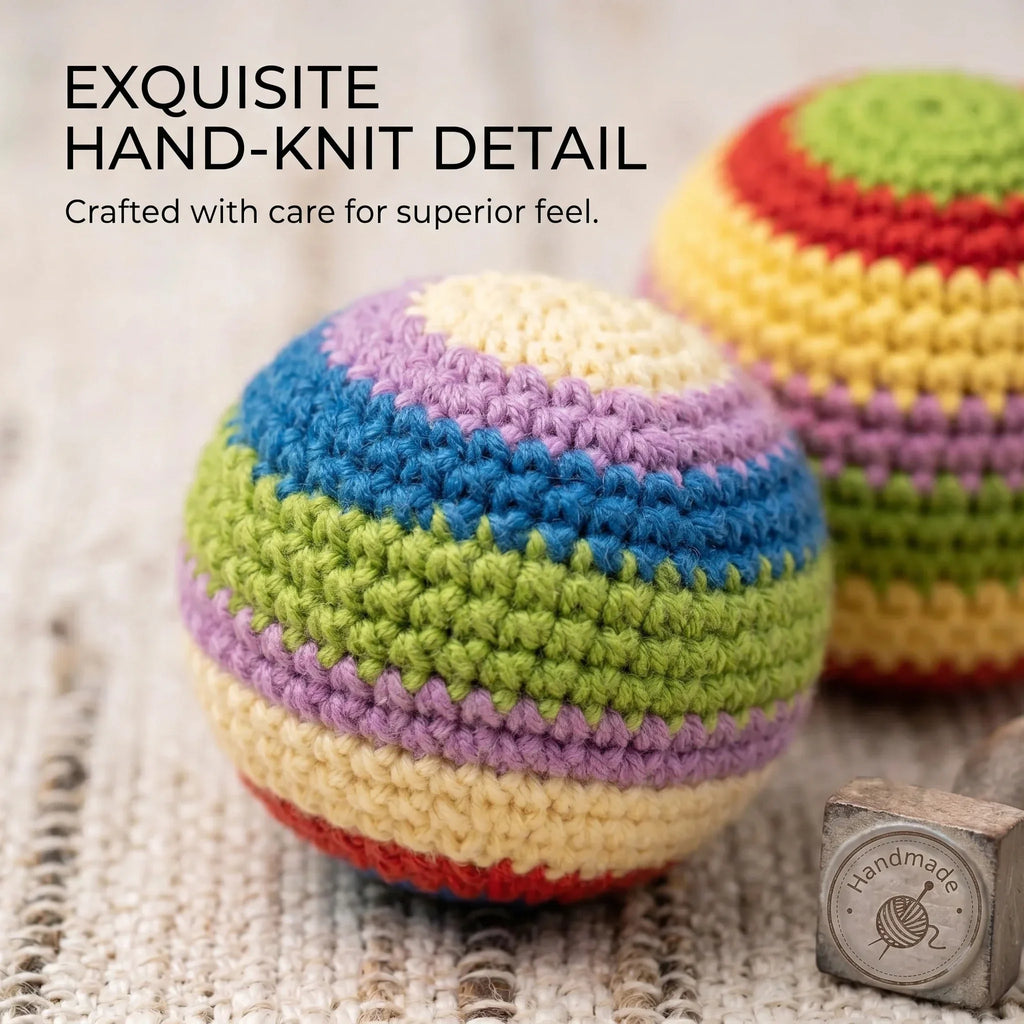 Hand-Knitted Hacky Sack Footbag Set, Cotton Crochet Kick Balls, Geometric Juggling Balls for Kids Adults Outdoor Games
