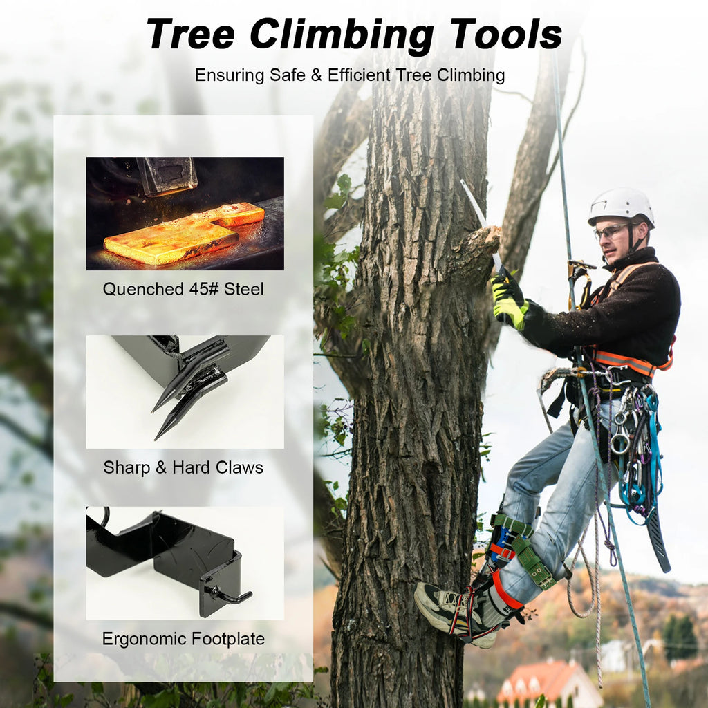 Tree Climbing Spikes Kit w/Safety Harness Gloves Double Teeth Tree Climbing Gear Climber Arborist - Macgyverzoutpost